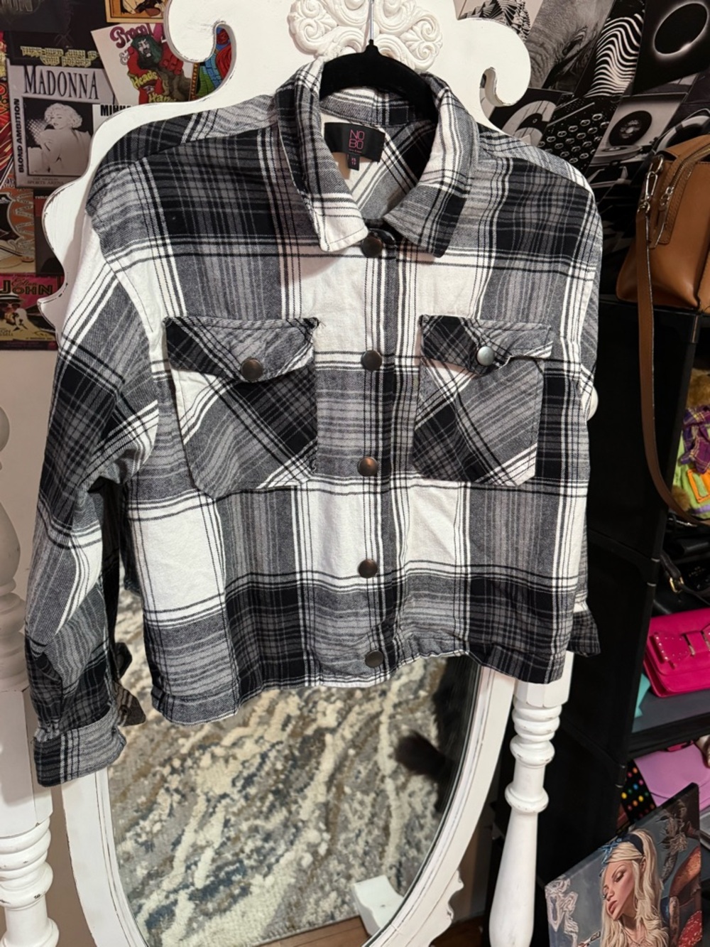 NOBO Black & White Plaid Button-Front Shirt Jacket